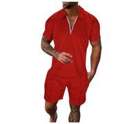 Combinaison en lin pour Homme - Ensemble 2 pièces - Chemise et Short - Tenue d'été Décontractée à Manches Courtes - Short 2 Pièces - Ensemble de Survêtement - Beaux Hauts Ensemble