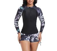 Combinaison en néoprène pour femme - Ultra stretch - Noir - Manches longues - Vêtement de surf - Ensemble tankini élégant - 1,5/2 mm - Protection UV - Maillot de bain, 2-Gris, S