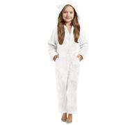 Combinaison en polaire chaude pour enfants - Automne et hiver - Couleur unie - Fermeture éclair - Ensemble pour femme, Blanc., 4-5 ans