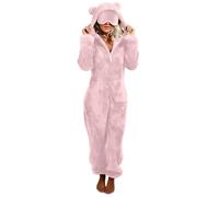 Combinaison en polaire pour femme avec masque pour les yeux - Onesie - Pyjama long avec capuche et fermeture éclair - Combinaison d'hiver chaude - Pyjama moelleux - Unisexe - Vêtement de nuit