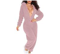 Combinaison en polaire pour femme avec ouverture rabattable - Onesies Pyjama à capuche moelleux Combinaison une pièce en flanelle chaude en peluche - Loungewear - Vêtements d'Intérieur Une Pièce Noel