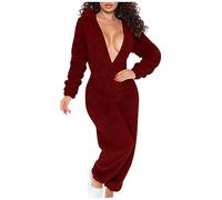 Combinaison en polaire pour femme avec ouverture rabattable - Onesies Pyjama à capuche moelleux Combinaison une pièce en flanelle chaude en peluche - Loungewear - Vêtements d'Intérieur Une Pièce Noel