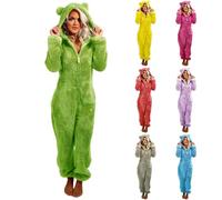 Combinaison en polaire pour femme - Combinaison longue avec capuche et fermeture éclair - Combinaison d'hiver chaude - Pyjama moelleux - Unisexe - Vêtement de nuit - Costume d'animaux, vert, 5XL
