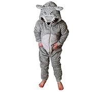 Combinaison en polaire pour garçons ou filles Mr Loup moelleux avec queue - Costume d'animal Pyjamas tout-en-un pour enfants de 2 à 13 ans, 3-4 ans
