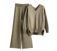 Combinaison En Tricot Pour Femme Manche Longue 2 Pièces Ensemble De Salon Automne Hiver Chaud Ensemble Chemise Pantalon Décontracté Chic Et Elegant Femme Tenue De Sport Tenue D'intérieur