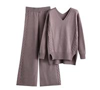 Combinaison En Tricot Pour Femme Manche Longue 2 Pièces Ensemble De Salon Automne Hiver Chaud Ensemble Chemise Pantalon Décontracté Chic Et Elegant Femme Tenue De Sport Tenue D'intérieur