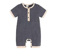 Combinaison Enfant Fille - été 1 pièce Tenue Nouveau-né bébé Filles garçons Coton côtelé Barboteuse Combinaison à Manches Courtes Combishort Sarouel vêtements (Grey 3-6 Months)