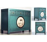 Combinaison/ensemble chinois Aurora, meubles asiatiques chambre à coucher shabby chic vintage vert émeraude buffet commode armoire mariage, 2 chevets tables de chevet orientales asiatiques chinoises e