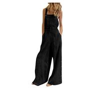 Combinaison Enveloppe Femme Bib Leg Jumpsuit Femme Large Solide Pantalon sans Manches Salopette Casual Summer Femme Jumpsuit Ensemble Plissé Femme (Black, L)