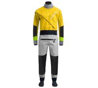 Combinaison étanche pour homme avec fermeture éclair sur le devant, tissu imperméable 4 couches pour kayak avec latex sur le cou et le poignet, jaune, M