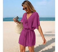 Combinaison femme à col en V avec manches chauve-souris, taille cintrée et shorts, élégante et modeste pour les vacances et la plage L,M,S,XLUnicoloreÉtoffe