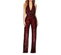Combinaison Femme à Sequins Couleur Unie San Manches BandoulièRe Unique Slim Pantalon Jumpsuit Barboteuse Combinaison Chic Combishort Ample Et Respirante Spectacle De SoiréE Dansante Chic