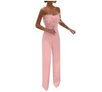 Combinaison Femme Chic, Combinaison Bustier sans Manches Sexy Combishort Longue Soiree Mariage Jumpsuit One Piece Playsuit Ceinturée à Taille Haute (Pink, M)