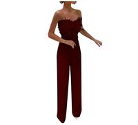 Combinaison Femme Chic, Combinaison Bustier sans Manches Sexy Combishort Longue Soiree Mariage Jumpsuit One Piece Playsuit Ceinturée à Taille Haute (Wine, XXL)