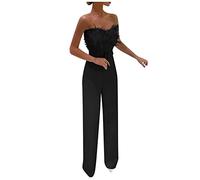 Combinaison Femme Chic, Combinaison Bustier sans Manches Sexy Combishort Longue Soiree Mariage Jumpsuit One Piece Playsuit Ceinturée à Taille Haute (Black, S)