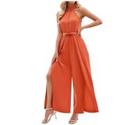 Combinaison Femme Chic Et ÉLéGant SoiréE Sans Manches ÉPaules DéNudéEs Jumpsuit Combipantalon FêTe Barboteuse D'éTé Loose Casual Jambes Larges Combishort Avec Ceinture Et Fente LatéRale