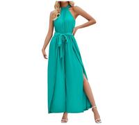 Combinaison Femme Chic Et ÉLéGant SoiréE Sans Manches ÉPaules DéNudéEs Jumpsuit Combipantalon FêTe Barboteuse D'éTé Loose Casual Jambes Larges Combishort Avec Ceinture Et Fente LatéRale