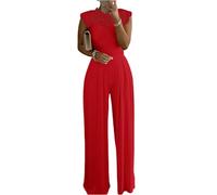 Combinaison Femme Chic pour Soirée Chic Et Élégant Couleur Unie Combinaisons sans Manches Grande Taille Jumpsuit Ample Basique Overall Jambe Large Longue Salopette Légèr Respirant Rompers