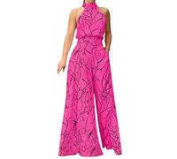Combinaison Femme Chic pour Soirée Combinaison Pantalon Femme Mariage, Combinaisons Ample avec Taille Smockée Longue Jambe Large Tenue Femmes Loose Léger Respirant pour Travail Bureau Soirée Mariage