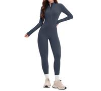 Combinaison Femme éLéGante Combinaison de sport féminine à manches longues avec fermeture éclair et coupe ajustée pour un confort optimal l'activité physique (Blue, M)