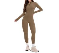 Combinaison Femme éLéGante Combinaison de sport féminine à manches longues avec fermeture éclair et coupe ajustée pour un confort optimal l'activité physique (Khaki, M)