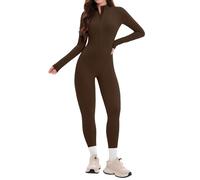 Combinaison Femme éLéGante Combinaison de sport féminine à manches longues avec fermeture éclair et coupe ajustée pour un confort optimal l'activité physique (Coffee, L)