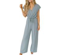 Combinaison Femme Élégante Curvy Pantalon de Survêtement Femme Combinaison Ample Sans Manches Col en V Complet Jambe Large Longue Combinaisons Femme Élégantes Chic Barboteuses Robe Casual Cocktail