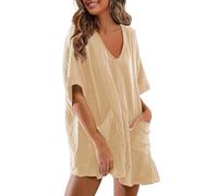 Combinaison Femme Été Manches Courtes Casual Combishort Femmes Soldes Salopette Short Chic et Élégant Jumpsuit Loose Playsuit avec Poches Décontracté Rompers de Vacances Soirée Plage Pas Cher