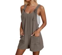 Combinaison Femme Ete Salopette, Combinaison Femme Chic sans Manches Débardeur À Bretelles Jumpsuit Vintage Couleur Unie Décontracté Col Rond avec Poches Vacances Plage Pantalon Playsuit