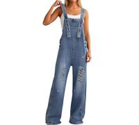 Combinaison Femme Fluide - Combinaison Salopette en Jean délavé pour Femme Style décontracté avec Jambes Larges et Coupe Confortable idéale pour Un Quotidien Tendance