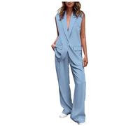 Combinaison Femme Fluide Été Bleu Ciel Tailleur Pantalon Chic Grande Taille Pour Mariage