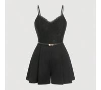 Combinaison femme grande taille à imprimé floral avec taille en dentelle, combinaison élégante pour femme, combinaison short à encolure en V et dentelle, combinaison noire 0XL,1XL,2XL,3XL,4XL,5XLUnico