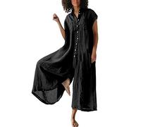 Combinaison femme grande taille en lin combinaison d'été baggy combinaison col en V grenouillère légère avec poches couleur unie jambe large barboteuse, Y01-F, S