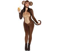 Leg Avenue Lot de 2 grenouillères Cheeky Monkey, comprenant une combinaison en velours ultra doux avec fermeture éclair banane et fesses de singe coquines, queue filaire et bonnet d'oreille, marron,
