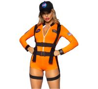 Leg Avenue 3 PC Space Commander, includes zip-up romper with badge accents, garter harness, and matching hat.
