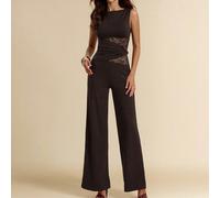 Combinaison femme noire élégante en dentelle, extra longue et ample, idéale pour les rendez-vous, sorties, rassemblements et fêtes. Combinaison asymétrique à jambes larges, idéale pour la Saint-Valent