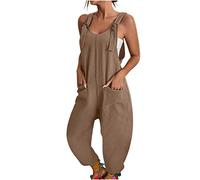 Combinaison Femme Pantalon Large, Jumpsuit sans Manches Femme Bretelles Combishort Dos Nu Léger Barboteuse Jambes Larges Salopette Fluide Combi Femmes avec Poches Playsuit Style Boheme