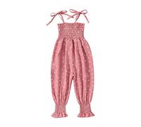 Combinaison Fluide Bebe Fille été 6 mois - 4 ans Vintage Salopette Enfant Fille Chic Et Elegant sans Manche Ample Pas Cher Confortable Mignon Casual Vacances Jumpsuit (3-4 ans, Rose)