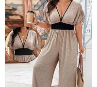 Combinaison grande taille col V tricot doux bretelles ajustables manches courtes nœud à la taille manches tricot torsadé cordon de serrage décontractée confortable sortie vacances 0XL,1XL,2XL,3XL,4XLB
