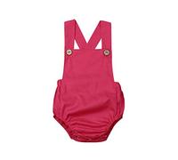 Combinaison Grenouillère Nouveau-né Bébé Garçon Fille Été à Sans Manches Dos Nu Rayé Barboteuse Salopette Chic Bretelles Ajustables Décontracté pour Infantile 0 à 3 Ans (Rose rouge , 6-12 Mois )
