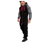 Combinaison GrenouillèRes Hommes Sexy Long Capuche IntéRieur Pyjama ÉPissage De Couleur Pure Jumpsuit Ensembles Imprimer Ample Pantalon De Sports (XL, Gris foncé)