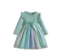 Combinaison Hiver Bebe Fille - Robe de Princesse à Manches Longues pour Petites Filles Tenue de noël avec nœud Nouvelle Automne 2024 (Green 5-6 Years)