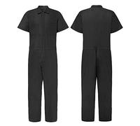 Combinaison Homme à Manches Courtes de Couleur Unie avec Un Costume Une pièce à Revers de Travail zippé (XL,Noir)