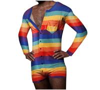Combinaison Homme à Manches Longues + Short LGBT Arc-en-Ciel Rayée Grenouillere Homme Gay Pride Month Couleur Néon Ensemble Short + Tee Shirt Manche Longue LGBTQ Tenue Sport Onesie Colorée Barboteuse