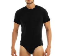 Combinaison Homme Manches Courtes, Body Col Rond avec Boutons-Pression au entrejambe, Onesie Léotard Décontracté Coupe Relaxed Porter en Sous-Vêtement ou en Sortie, Singlet de Lutte Uni Sportif Pyjama
