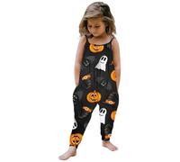 Combinaison imprimée d'halloween pour bébé fille, sans manches, barboteuse, tenues, pantalons, vêtements Combinaison Jetable Enfant (Black, 5-6Years)