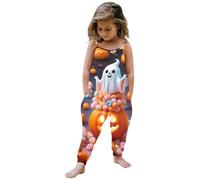 Combinaison imprimée d'halloween pour bébé fille, sans manches, barboteuse, tenues, pantalons, vêtements Combinaison Jetable Enfant (Orange, 5-6Years)