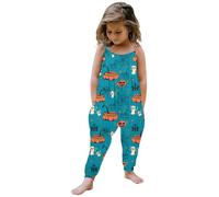 Combinaison imprimée d'halloween pour bébé fille, sans manches, barboteuse, tenues, pantalons, vêtements Combinaison Jetable Enfant (Sky Blue, 5-6Years)