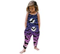 Combinaison imprimée d'halloween pour bébé fille, sans manches, barboteuse, tenues, pantalons, vêtements Combinaison Pyjama Cheval (Light Blue, 4-5Years)