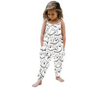 Combinaison imprimée d'halloween pour bébé fille, sans manches, barboteuse, tenues, pantalons, vêtements Combinaison Jetable Enfant (White, 5-6Years)